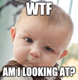 Skeptical Baby | WTF; AM I LOOKING AT? | image tagged in memes,skeptical baby | made w/ Imgflip meme maker