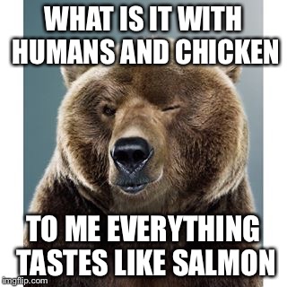 WHAT IS IT WITH HUMANS AND CHICKEN TO ME EVERYTHING TASTES LIKE SALMON | made w/ Imgflip meme maker