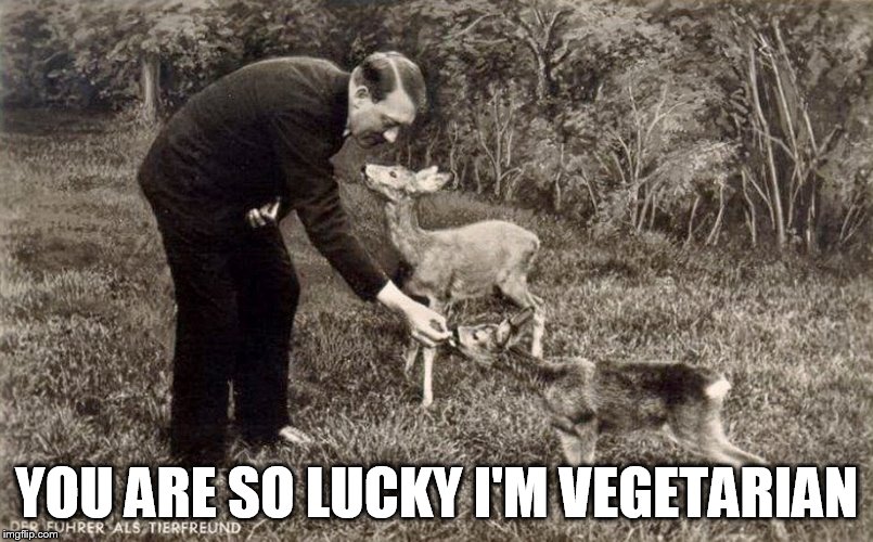 Hitler doesn't eat meat | YOU ARE SO LUCKY I'M VEGETARIAN | image tagged in hitler,memes,funny memes | made w/ Imgflip meme maker