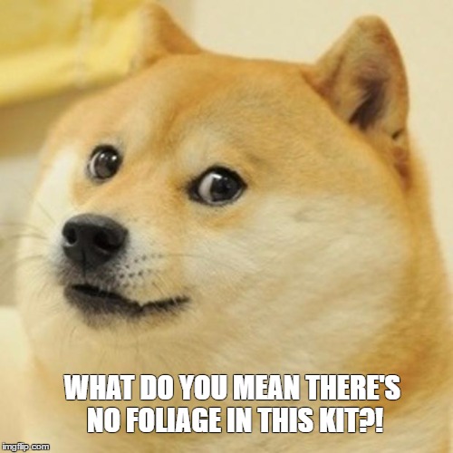 Doge Meme | WHAT DO YOU MEAN THERE'S NO FOLIAGE IN THIS KIT?! | image tagged in memes,doge | made w/ Imgflip meme maker