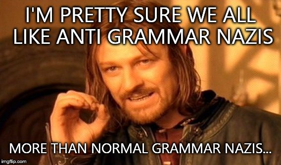 One Does Not Simply | I'M PRETTY SURE WE ALL LIKE ANTI GRAMMAR NAZIS; MORE THAN NORMAL GRAMMAR NAZIS... | image tagged in memes,one does not simply | made w/ Imgflip meme maker