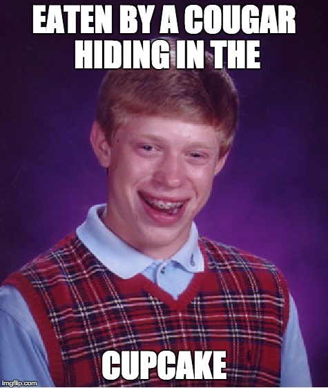 Bad Luck Brian Meme | EATEN BY A COUGAR HIDING IN THE CUPCAKE | image tagged in memes,bad luck brian | made w/ Imgflip meme maker