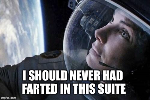 Fartsuite | I SHOULD NEVER HAD FARTED IN THIS SUITE | image tagged in gravity,memes,farting | made w/ Imgflip meme maker
