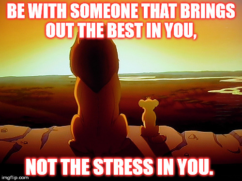 Lion King | BE WITH SOMEONE THAT BRINGS OUT THE BEST IN YOU, NOT THE STRESS IN YOU. | image tagged in memes,lion king | made w/ Imgflip meme maker