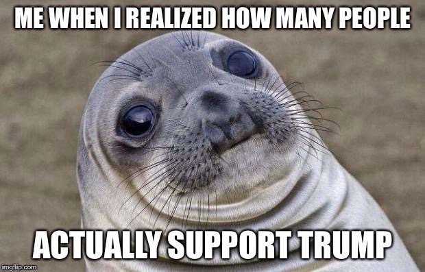 Awkward Moment Sealion | ME WHEN I REALIZED HOW MANY PEOPLE; ACTUALLY SUPPORT TRUMP | image tagged in memes,awkward moment sealion | made w/ Imgflip meme maker