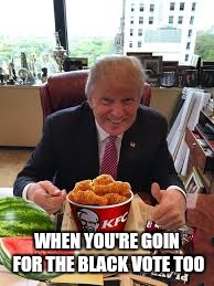 Now made in the Trump Tower Grill | WHEN YOU'RE GOIN FOR THE BLACK VOTE TOO | image tagged in memes | made w/ Imgflip meme maker