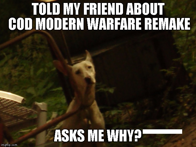 What Is With The People? | TOLD MY FRIEND ABOUT COD MODERN WARFARE REMAKE; ASKS ME WHY? | image tagged in what is this | made w/ Imgflip meme maker