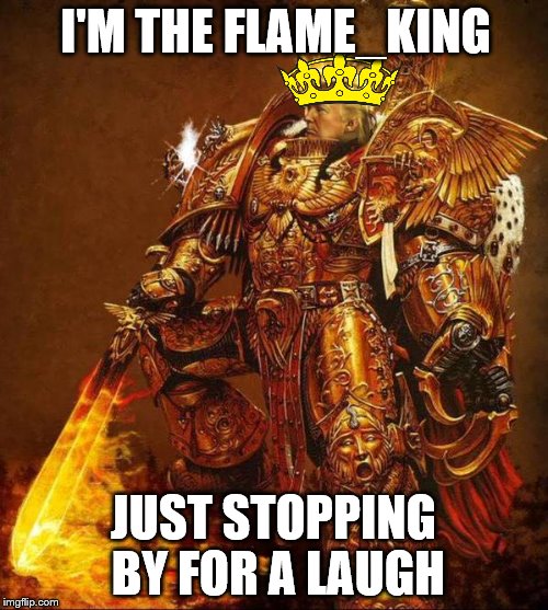 I'M THE FLAME_KING JUST STOPPING BY FOR A LAUGH | image tagged in trump flame warrior | made w/ Imgflip meme maker