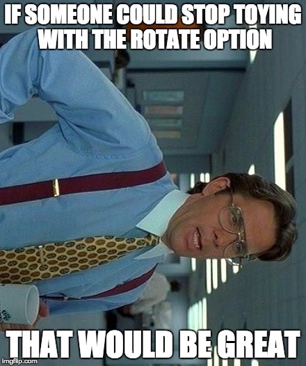 That Would Be Great | IF SOMEONE COULD STOP TOYING WITH THE ROTATE OPTION; THAT WOULD BE GREAT | image tagged in memes,that would be great | made w/ Imgflip meme maker