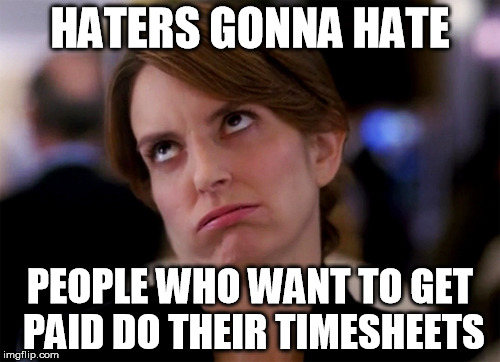 Hate Timesheet reminders | HATERS GONNA HATE; PEOPLE WHO WANT TO GET PAID DO THEIR TIMESHEETS | image tagged in timesheet reminder | made w/ Imgflip meme maker