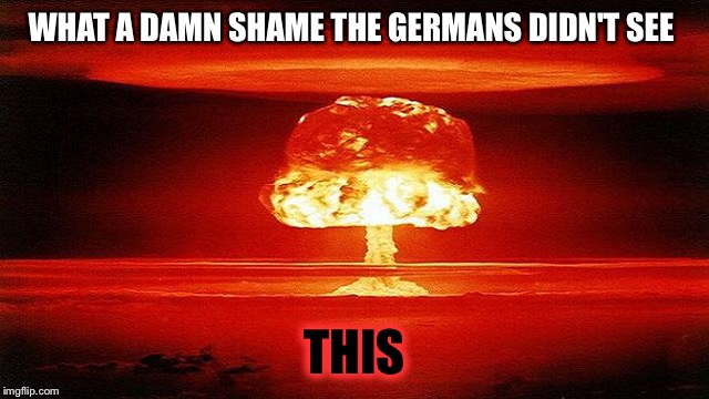 atomic bomb mushroom | WHAT A DAMN SHAME THE GERMANS DIDN'T SEE; THIS | image tagged in atomic bomb mushroom | made w/ Imgflip meme maker