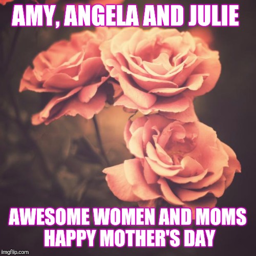 Beautiful Vintage Flowers | AMY, ANGELA AND JULIE; AWESOME WOMEN AND MOMS  HAPPY MOTHER'S DAY | image tagged in beautiful vintage flowers | made w/ Imgflip meme maker
