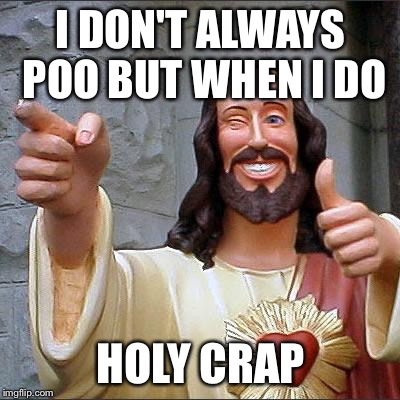 Buddy Christ Meme | I DON'T ALWAYS POO BUT WHEN I DO; HOLY CRAP | image tagged in memes,buddy christ | made w/ Imgflip meme maker