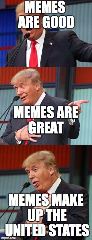 Bad Pun Trump | MEMES ARE GOOD; MEMES ARE GREAT; MEMES MAKE UP THE UNITED STATES | image tagged in bad pun trump | made w/ Imgflip meme maker