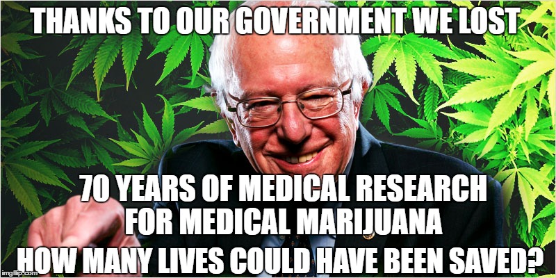 Medical Marijuana  | THANKS TO OUR GOVERNMENT WE LOST; 70 YEARS OF MEDICAL RESEARCH FOR MEDICAL MARIJUANA; HOW MANY LIVES COULD HAVE BEEN SAVED? | image tagged in bernie marijuana | made w/ Imgflip meme maker