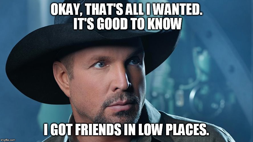 OKAY, THAT'S ALL I WANTED. IT'S GOOD TO KNOW I GOT FRIENDS IN LOW PLACES. | made w/ Imgflip meme maker