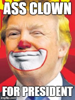 Donald J. Ass Clown | ASS CLOWN; FOR PRESIDENT | image tagged in donald trump the clown,donald trump,ass clown | made w/ Imgflip meme maker