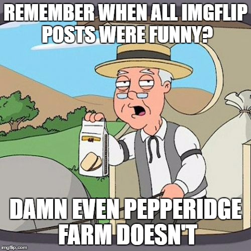 Pepperidge Farm Remembers Meme | REMEMBER WHEN ALL IMGFLIP POSTS WERE FUNNY? DAMN EVEN PEPPERIDGE FARM DOESN'T | image tagged in memes,pepperidge farm remembers | made w/ Imgflip meme maker