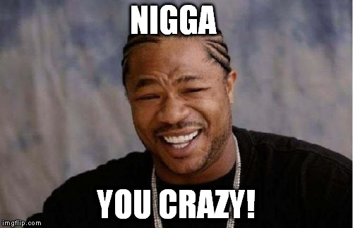 Yo Dawg Heard You Meme | N**GA YOU CRAZY! | image tagged in memes,yo dawg heard you | made w/ Imgflip meme maker