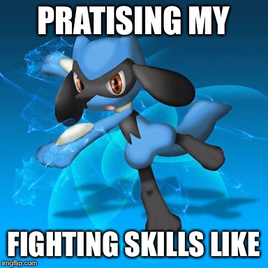 PRATISING MY; FIGHTING SKILLS LIKE | image tagged in riolu | made w/ Imgflip meme maker