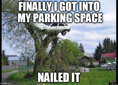 Secure Parking | FINALLY I GOT INTO MY PARKING SPACE; NAILED IT | image tagged in memes,secure parking | made w/ Imgflip meme maker