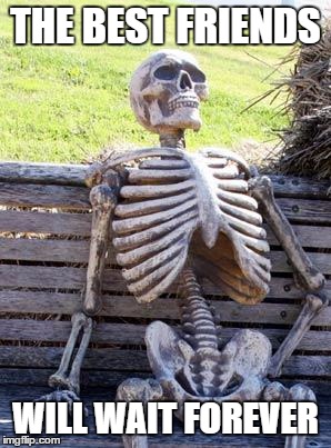 Waiting Skeleton | THE BEST FRIENDS; WILL WAIT FOREVER | image tagged in memes,waiting skeleton | made w/ Imgflip meme maker