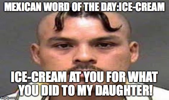 Mexican word of the day | MEXICAN WORD OF THE DAY:ICE-CREAM; ICE-CREAM AT YOU FOR WHAT YOU DID TO MY DAUGHTER! | image tagged in memes,mexican word | made w/ Imgflip meme maker