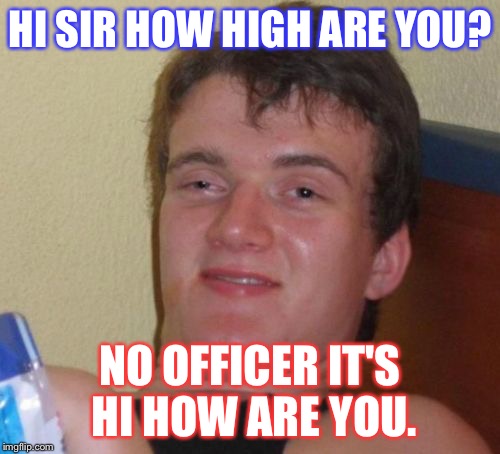 10 Guy Meme | HI SIR HOW HIGH ARE YOU? NO OFFICER IT'S HI HOW ARE YOU. | image tagged in memes,10 guy | made w/ Imgflip meme maker