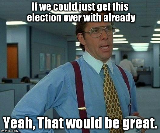 Election Fatigue.  Can we limit politicking to 6 months or less? | If we could just get this election over with already; Yeah, That would be great. | image tagged in memes,that would be great | made w/ Imgflip meme maker