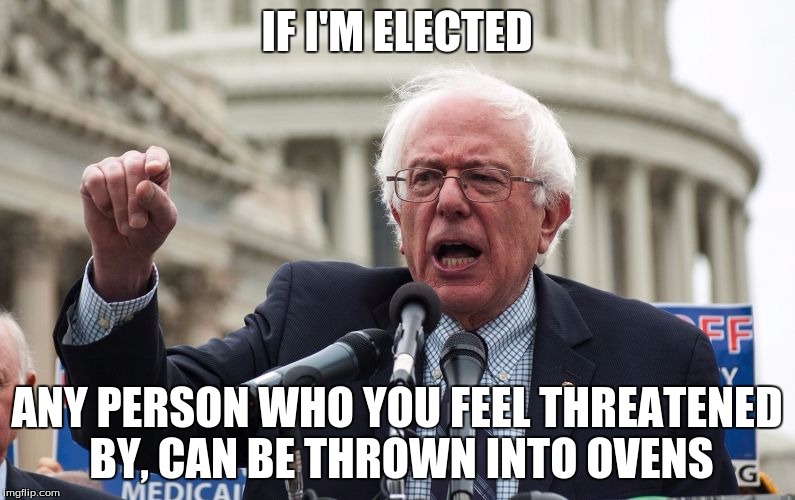 IF I'M ELECTED ANY PERSON WHO YOU FEEL THREATENED BY, CAN BE THROWN INTO OVENS | made w/ Imgflip meme maker