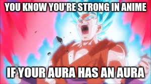 This is very true | YOU KNOW YOU'RE STRONG IN ANIME; IF YOUR AURA HAS AN AURA | image tagged in goku,super saiyan blue goku,kaioken goku,dragon ball super | made w/ Imgflip meme maker