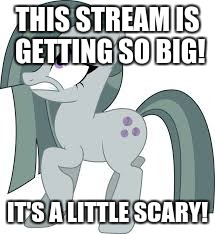 Marble Pie scared | THIS STREAM IS GETTING SO BIG! IT'S A LITTLE SCARY! | image tagged in marble pie scared | made w/ Imgflip meme maker