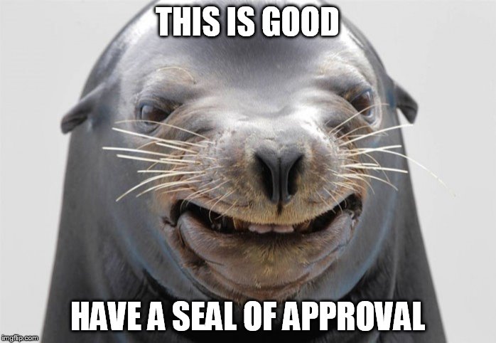 happy seal | THIS IS GOOD HAVE A SEAL OF APPROVAL | image tagged in happy seal | made w/ Imgflip meme maker