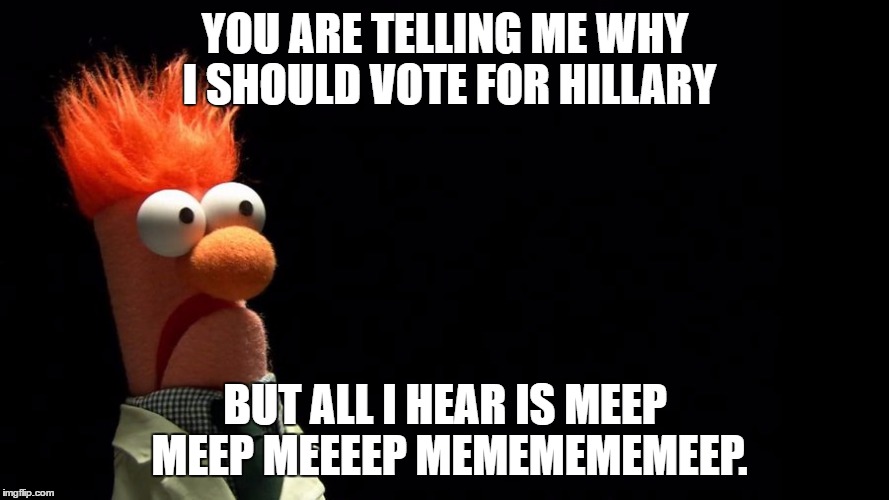 Bohemian Beeker | YOU ARE TELLING ME WHY I SHOULD VOTE FOR HILLARY; BUT ALL I HEAR IS MEEP MEEP MEEEEP MEMEMEMEMEEP. | image tagged in bohemian beeker | made w/ Imgflip meme maker