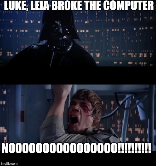 Star Wars | LUKE, LEIA BROKE THE COMPUTER; NOOOOOOOOOOOOOOOO!!!!!!!!!! | image tagged in star wars | made w/ Imgflip meme maker