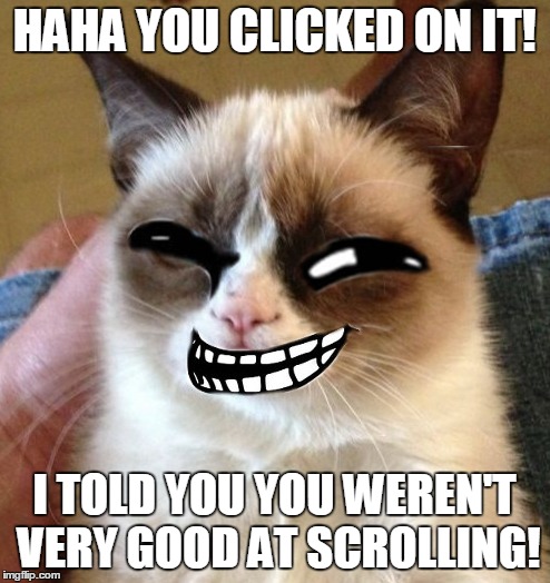 HAHA YOU CLICKED ON IT! I TOLD YOU YOU WEREN'T VERY GOOD AT SCROLLING! | made w/ Imgflip meme maker