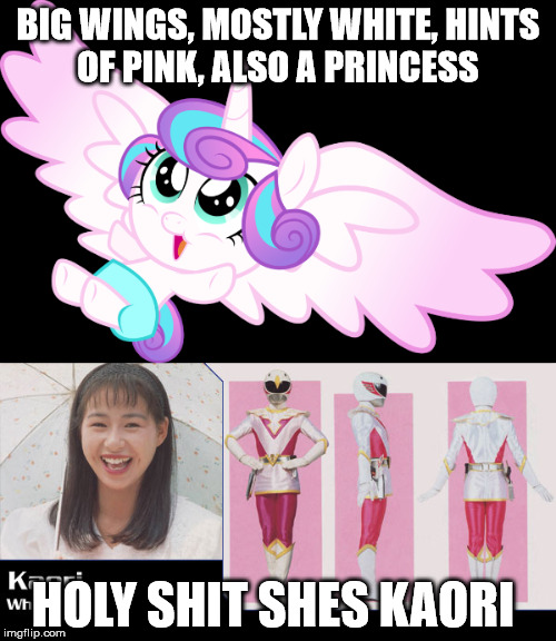 BIG WINGS, MOSTLY WHITE, HINTS OF PINK, ALSO A PRINCESS; HOLY SHIT SHES KAORI | image tagged in super sentai,jetman,my little pony,mlp,kaori,flurry heart | made w/ Imgflip meme maker