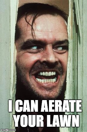 I'ts that time of year. | I CAN AERATE YOUR LAWN | image tagged in memes,heres johnny,lawn,sales | made w/ Imgflip meme maker