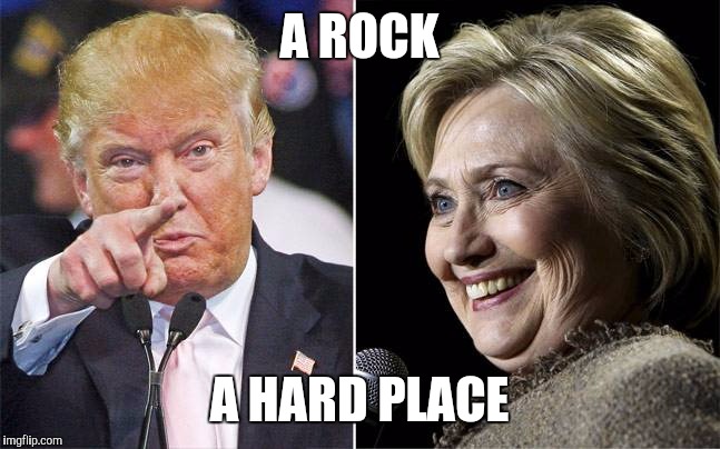 Voters are caught between | A ROCK; A HARD PLACE | image tagged in trump hillary,hillary clinton,donald trump | made w/ Imgflip meme maker