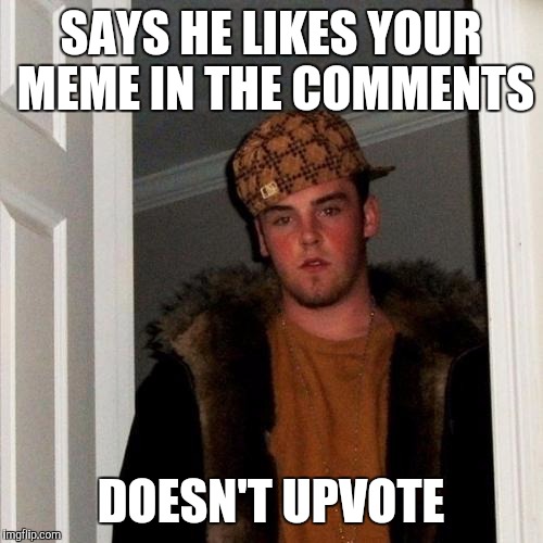 Scumbag Steve Meme | SAYS HE LIKES YOUR MEME IN THE COMMENTS; DOESN'T UPVOTE | image tagged in memes,scumbag steve | made w/ Imgflip meme maker