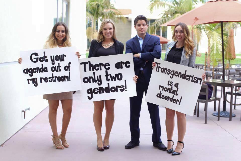 High Quality Bruin Republicans at UCLA protesting against transgender rights Blank Meme Template