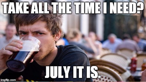 TAKE ALL THE TIME I NEED? JULY IT IS. | made w/ Imgflip meme maker