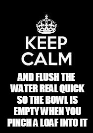 Keep calm keep it inside  | AND FLUSH THE WATER REAL QUICK SO THE BOWL IS EMPTY WHEN YOU PINCH A LOAF INTO IT | image tagged in keep calm keep it inside | made w/ Imgflip meme maker