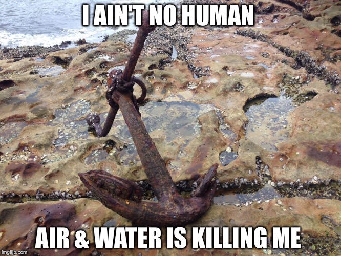 I AIN'T NO HUMAN; AIR & WATER IS KILLING ME | image tagged in corrosion | made w/ Imgflip meme maker