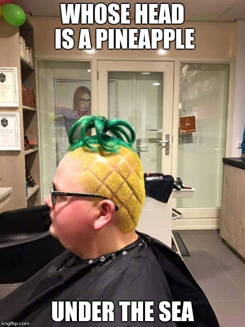 Pineapple Haircut | WHOSE HEAD IS A PINEAPPLE; UNDER THE SEA | image tagged in memes | made w/ Imgflip meme maker