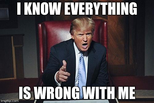 Donald Trump You're Fired | I KNOW EVERYTHING; IS WRONG WITH ME | image tagged in donald trump you're fired | made w/ Imgflip meme maker