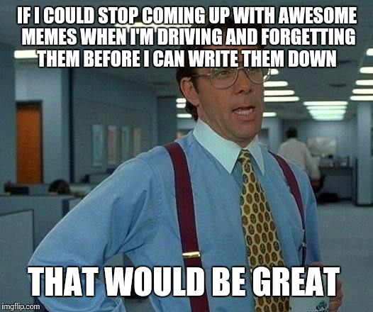 That Would Be Great | IF I COULD STOP COMING UP WITH AWESOME MEMES WHEN I'M DRIVING AND FORGETTING THEM BEFORE I CAN WRITE THEM DOWN; THAT WOULD BE GREAT | image tagged in memes,that would be great | made w/ Imgflip meme maker