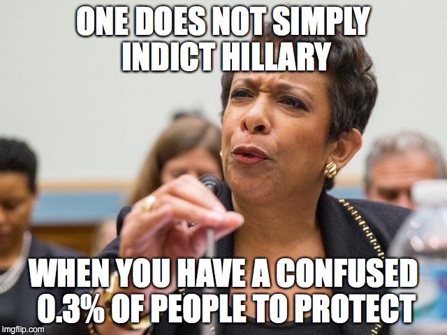 ONE DOES NOT SIMPLY INDICT HILLARY WHEN YOU HAVE A CONFUSED 0.3% OF PEOPLE TO PROTECT | made w/ Imgflip meme maker