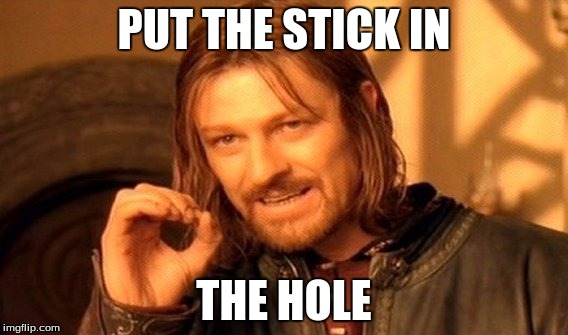 One Does Not Simply Meme | PUT THE STICK IN; THE HOLE | image tagged in memes,one does not simply | made w/ Imgflip meme maker