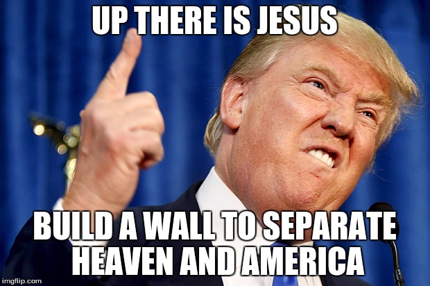 Donald Trump | UP THERE IS JESUS; BUILD A WALL TO SEPARATE HEAVEN AND AMERICA | image tagged in donald trump | made w/ Imgflip meme maker